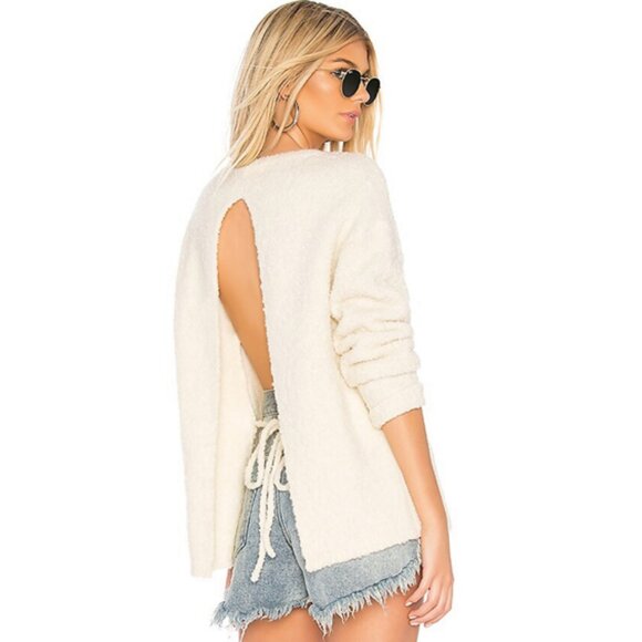 One Teaspoon Sweaters - One Teaspoon Knit Axl Crew Sweater Cream Small Open Back Boho Festival Coastal